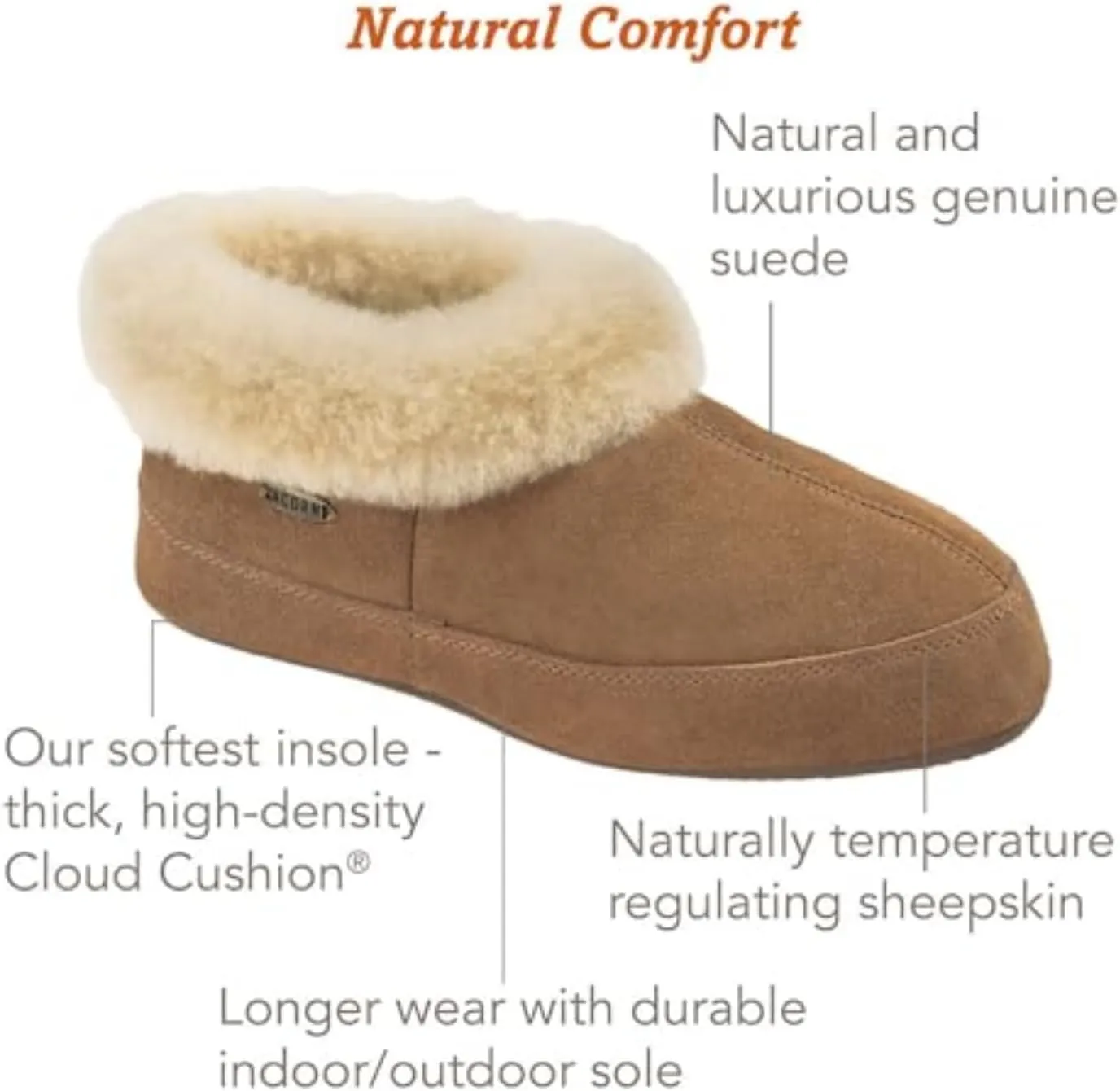 Acorn Women's Shearling Bootie for Women - Genuine Sheepskin, Memory Foam, Non-Slip, Durable - House Slippers with Indoor/Outdoor Sole