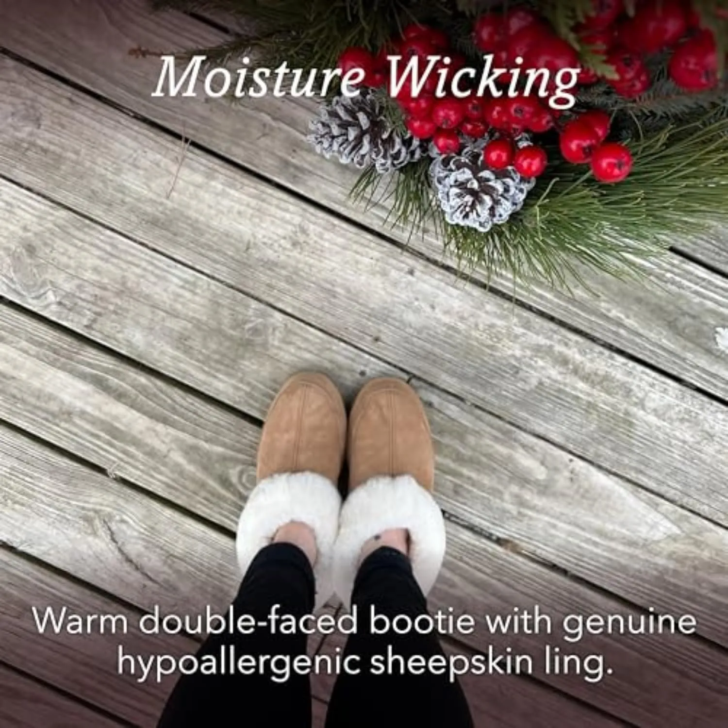 Acorn Women's Shearling Bootie for Women - Genuine Sheepskin, Memory Foam, Non-Slip, Durable - House Slippers with Indoor/Outdoor Sole