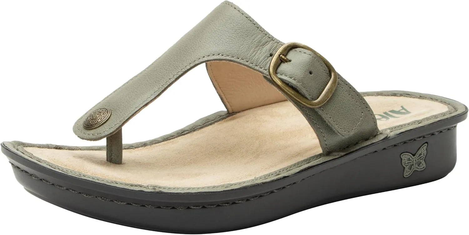Alegria Women Vella - Timeless Comfort, Arch Support and Travel Style - Casual Flip Flop Slide for Everyday Elegance - Lightweight Leather Thong Sandal