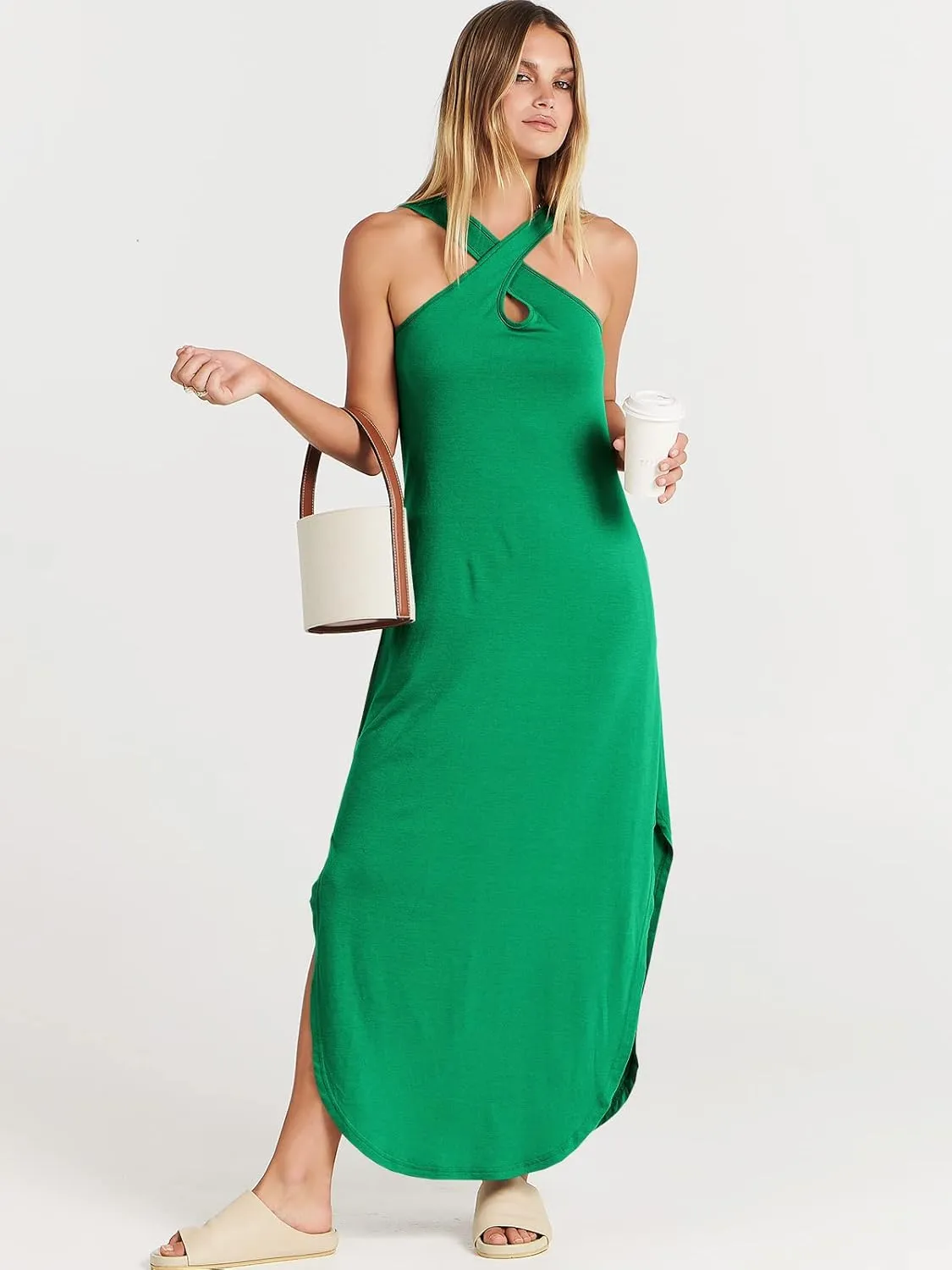 ANRABESS Women’s Casual Summer Maxi Dress Sexy Slit Side Sleeveless Loose Beach Long Sundress Vacation Outfits with Pockets