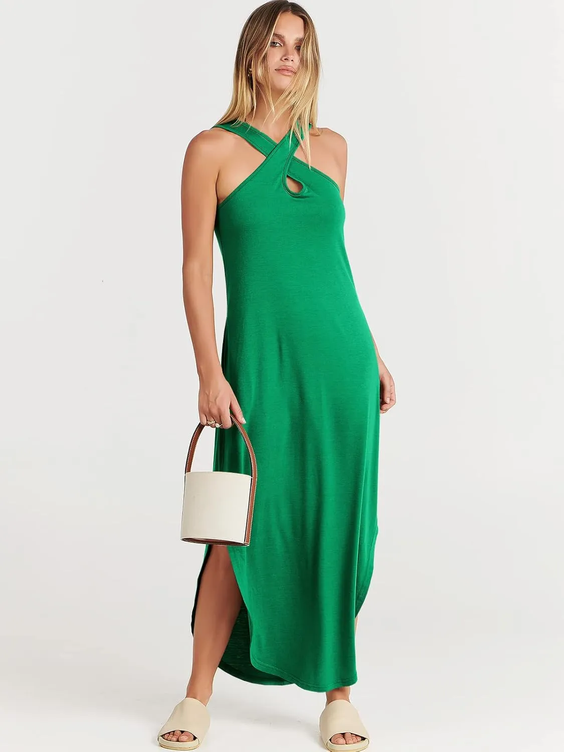 ANRABESS Women’s Casual Summer Maxi Dress Sexy Slit Side Sleeveless Loose Beach Long Sundress Vacation Outfits with Pockets