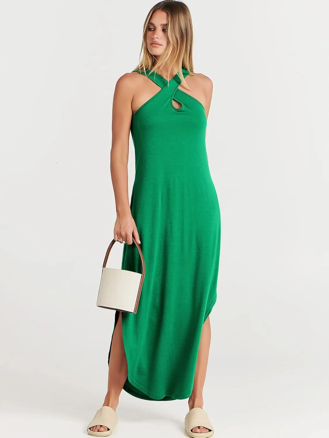 ANRABESS Women’s Casual Summer Maxi Dress Sexy Slit Side Sleeveless Loose Beach Long Sundress Vacation Outfits with Pockets