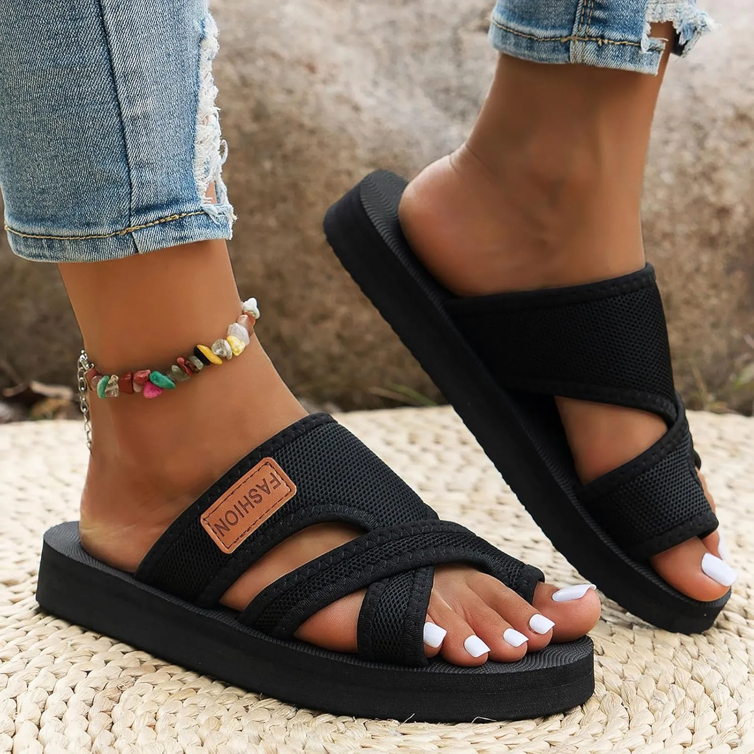 Avylays Orthopedic Sandals for Women, Womens Hollow Mesh Slide Sandals with Arch Support Comfortable Beach Sandals