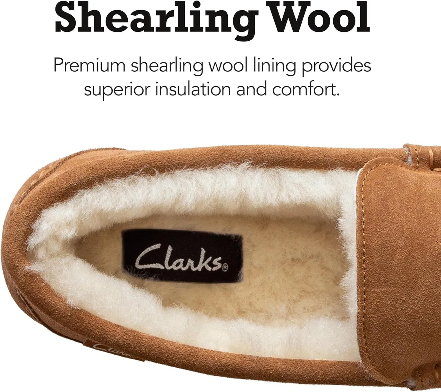 Clarks Shearling Moccasin House Slippers for Men - Indoor/Outdoor Gift for Him