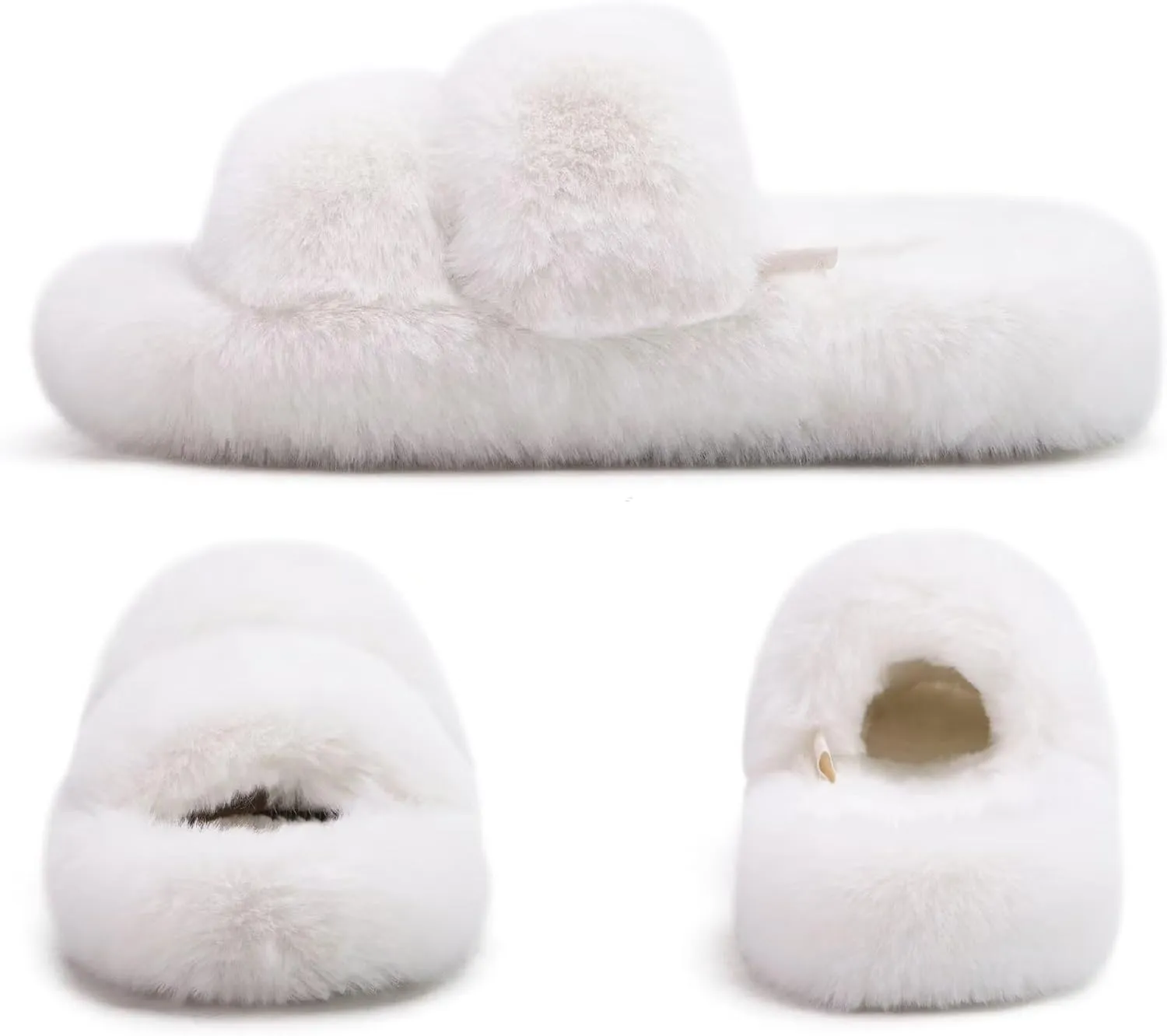 COFACE Womens House Slippers Woman Fuzzy Fluff Indoor Slipper Ladies Furry Fur Bedroom Slip On Slipers Women’s Home Winter Open Toe Plush Shearling Slide Size 5-11