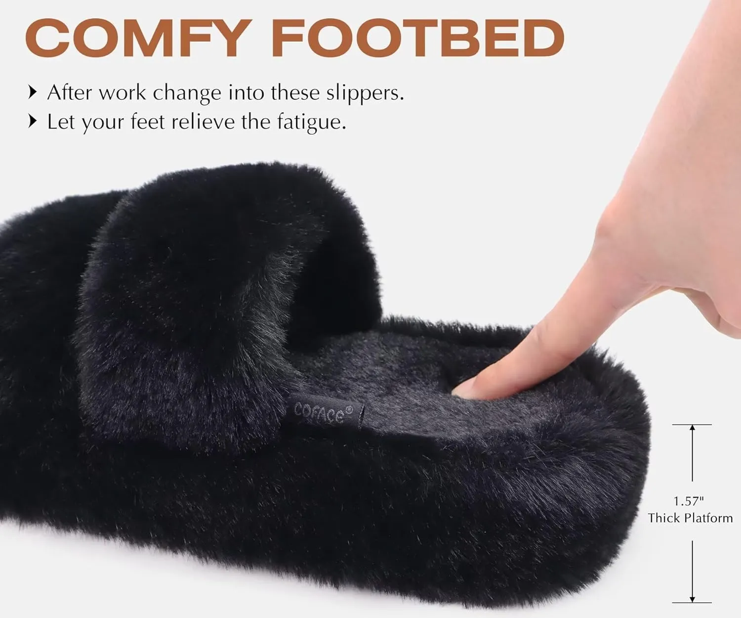COFACE Womens House Slippers Woman Fuzzy Fluff Indoor Slipper Ladies Furry Fur Bedroom Slip On Slipers Women’s Home Winter Open Toe Plush Shearling Slide Size 5-11