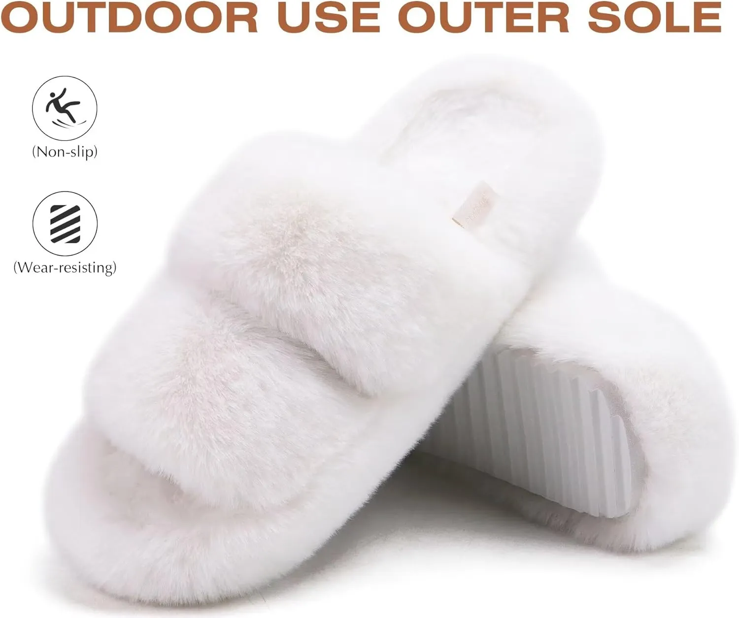 COFACE Womens House Slippers Woman Fuzzy Fluff Indoor Slipper Ladies Furry Fur Bedroom Slip On Slipers Women’s Home Winter Open Toe Plush Shearling Slide Size 5-11