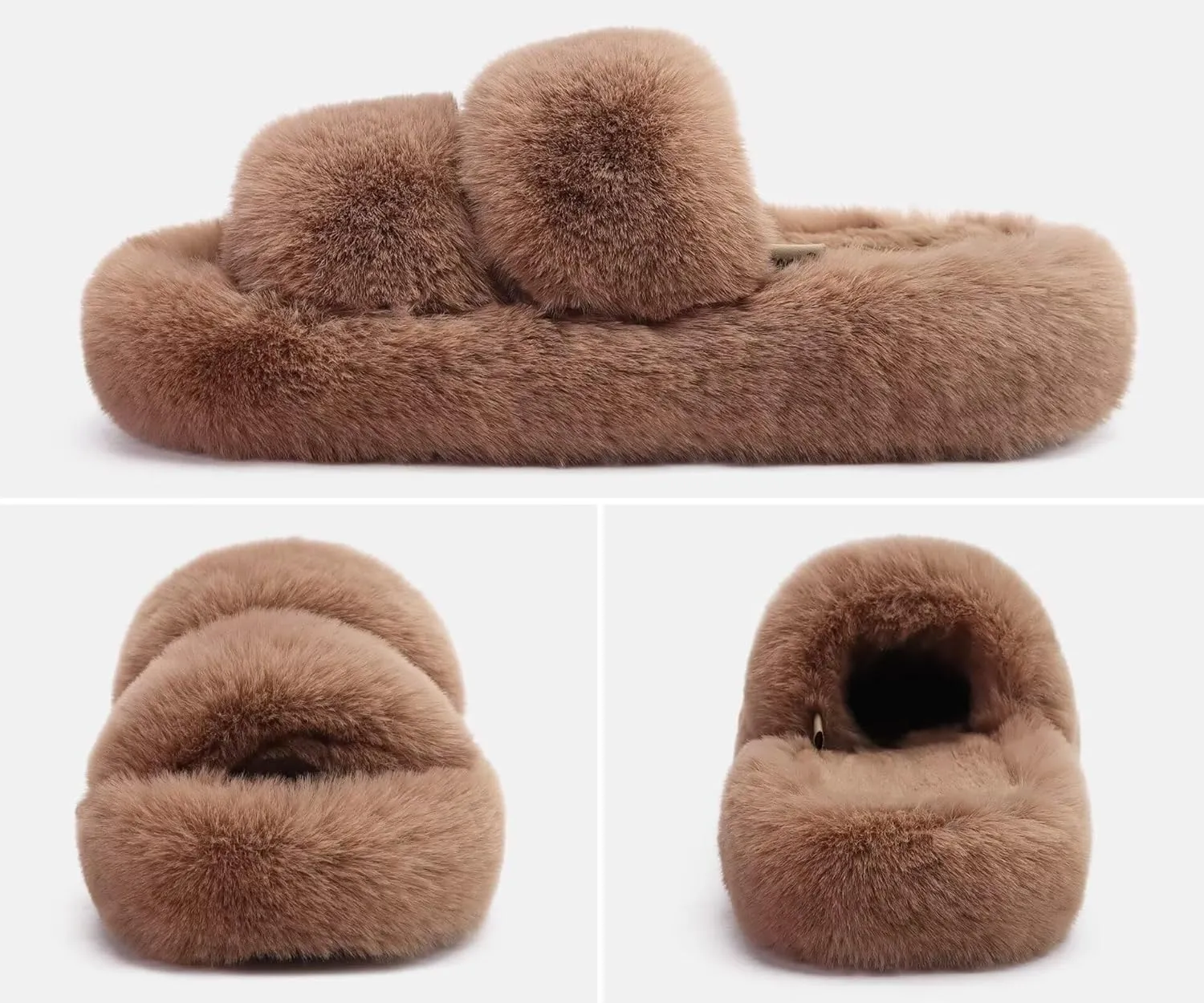 COFACE Womens House Slippers Woman Fuzzy Fluff Indoor Slipper Ladies Furry Fur Bedroom Slip On Slipers Women’s Home Winter Open Toe Plush Shearling Slide Size 5-11