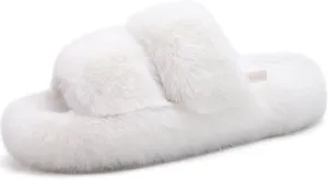 COFACE Womens House Slippers Woman Fuzzy Fluff Indoor Slipper Ladies Furry Fur Bedroom Slip On Slipers Women’s Home Winter Open Toe Plush Shearling Slide Size 5-11
