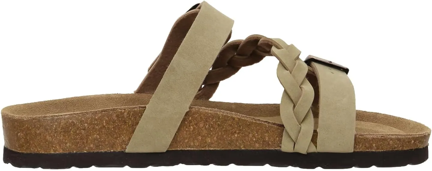 CUSHIONAIRE Women's Lizzy Cork Footbed Sandal - Comfortable, Adjustable Straps, Arch Support, Wide Widths Available, Boho Chic Summer Slides