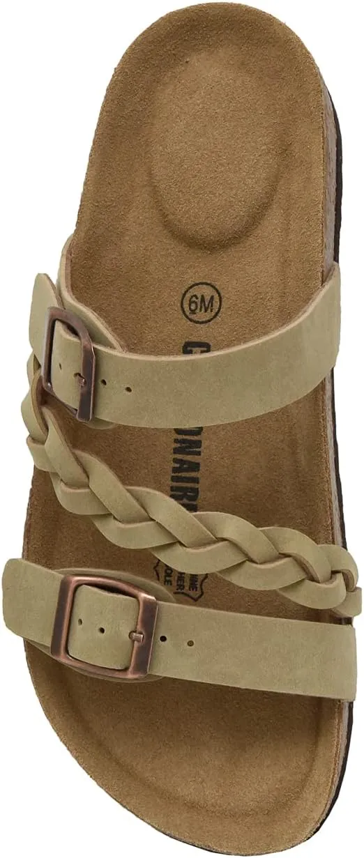 CUSHIONAIRE Women's Lizzy Cork Footbed Sandal - Comfortable, Adjustable Straps, Arch Support, Wide Widths Available, Boho Chic Summer Slides