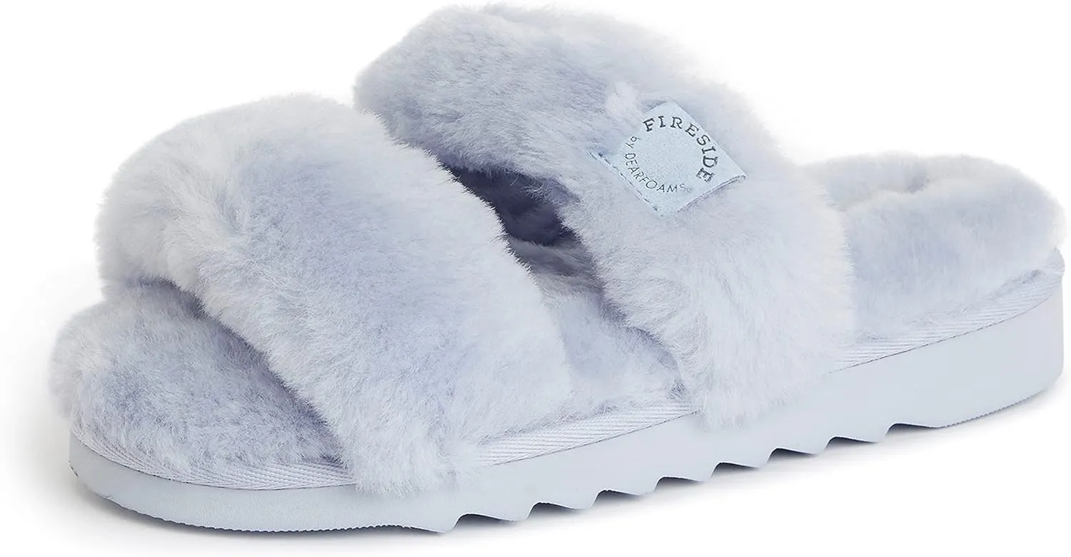 Dearfoams Women's Fireside Benalla All Over Shearling Double Band Easy On/Off Slide Slipper
