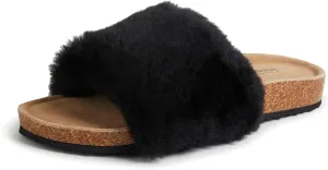 Dearfoams Women's Fireside Canberra Genuine Shearling Cork Footbed Easy On/Off Slide