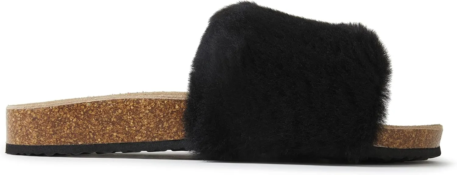 Dearfoams Women's Fireside Canberra Genuine Shearling Cork Footbed Easy On/Off Slide