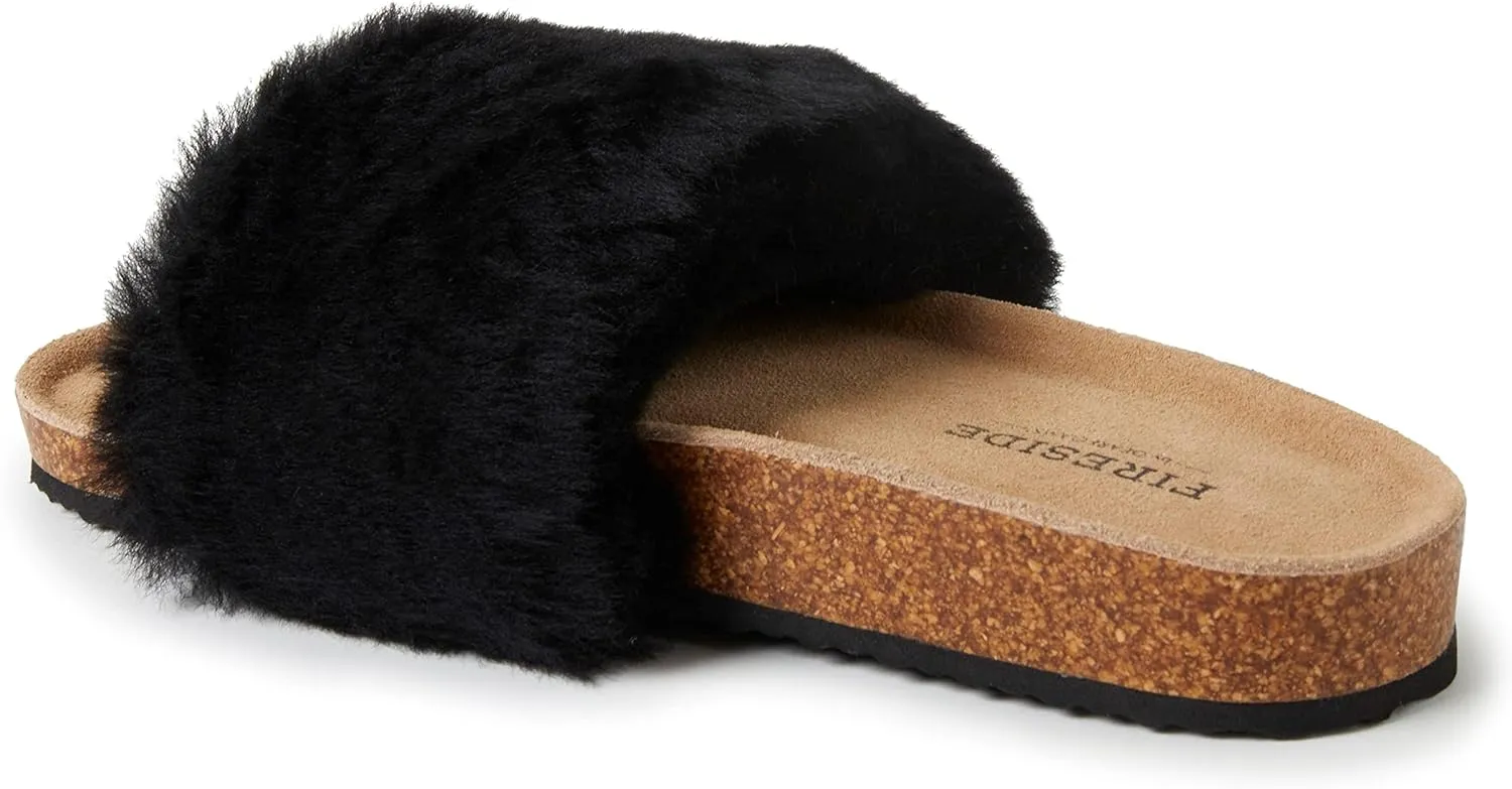 Dearfoams Women's Fireside Canberra Genuine Shearling Cork Footbed Easy On/Off Slide