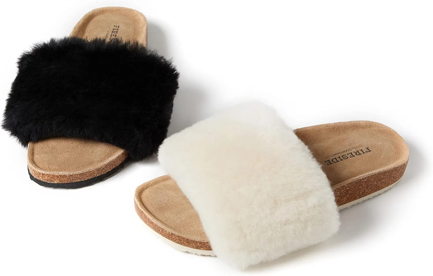 Dearfoams Women's Fireside Canberra Genuine Shearling Cork Footbed Easy On/Off Slide