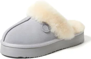 Dearfoams Women's Fireside Melton Genuine Shearling Shearling Platform Slippers Scuff