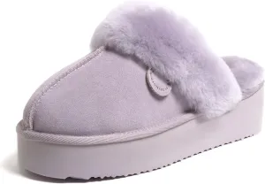 Dearfoams Women's Fireside Melton Genuine Shearling Shearling Platform Slippers Scuff