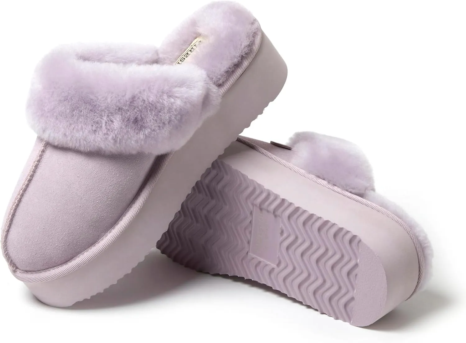 Dearfoams Women's Fireside Melton Genuine Shearling Shearling Platform Slippers Scuff