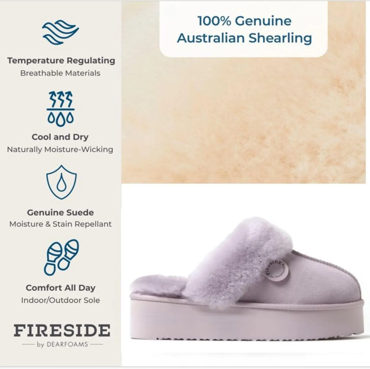 Dearfoams Women's Fireside Melton Genuine Shearling Shearling Platform Slippers Scuff