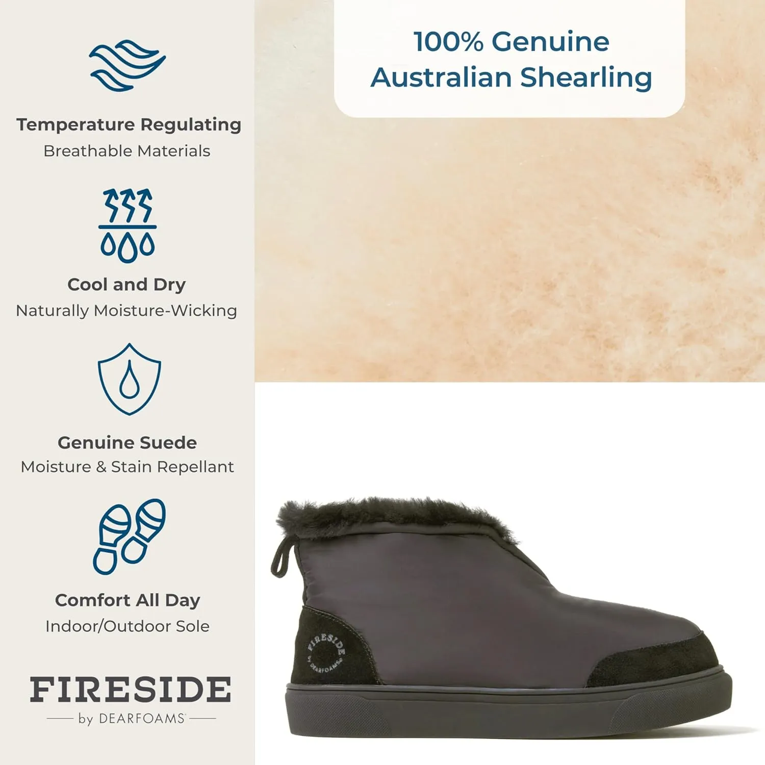 Dearfoams Women's Fireside Nylon Australian Shearling Water Resistant Après Winter Warm Up Bootie