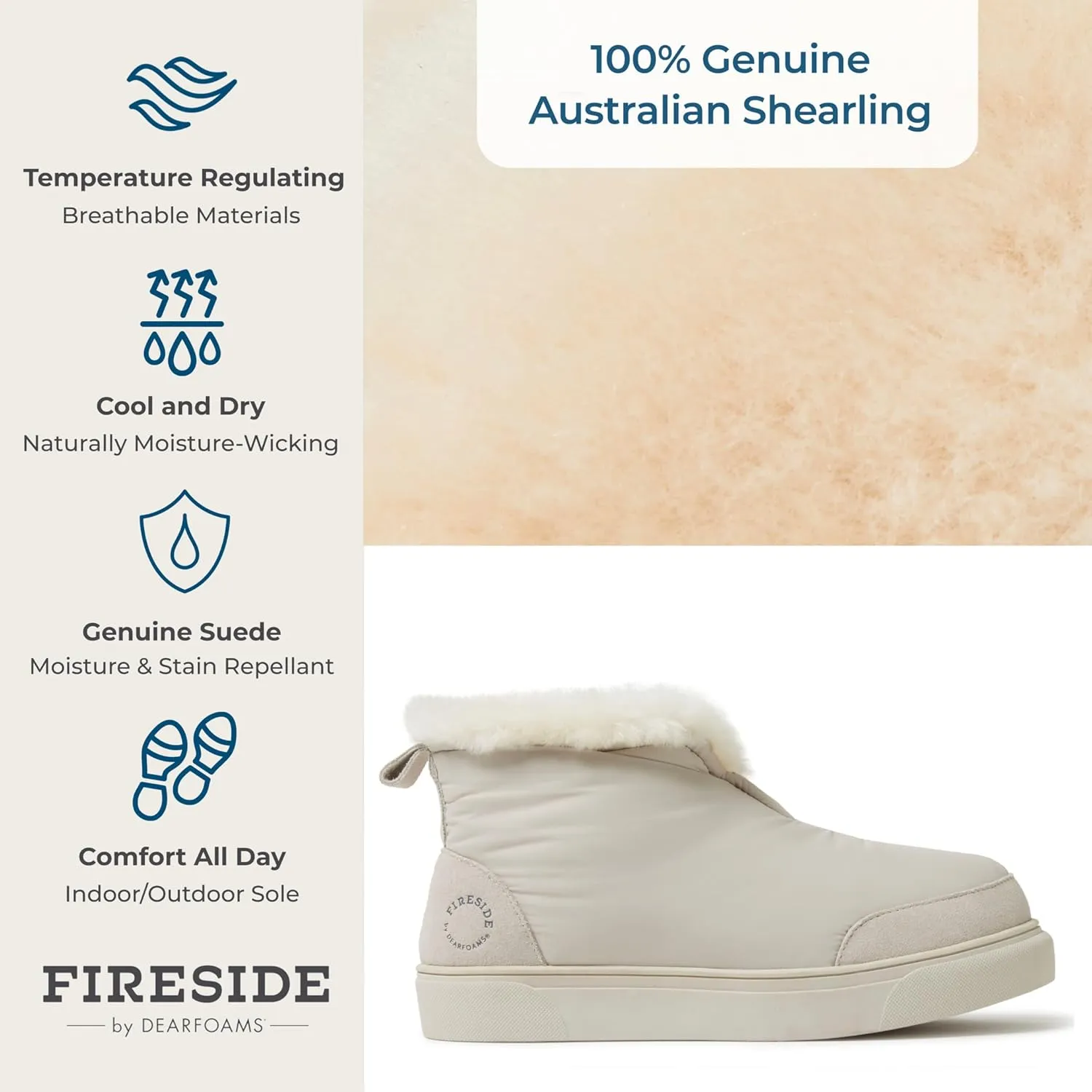 Dearfoams Women's Fireside Nylon Australian Shearling Water Resistant Après Winter Warm Up Bootie