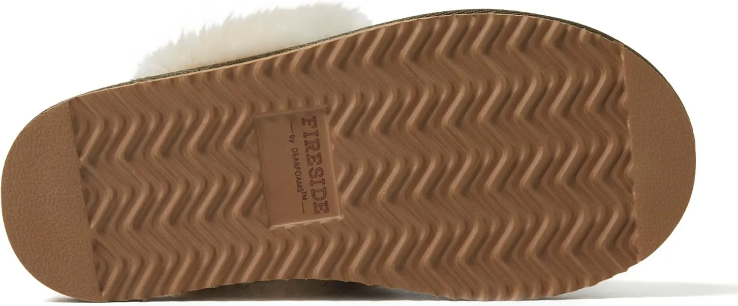 Dearfoams Women's Fireside Sydney Shearling Fur Indoor/Outdoor Scuff Slipper with Wide Widths