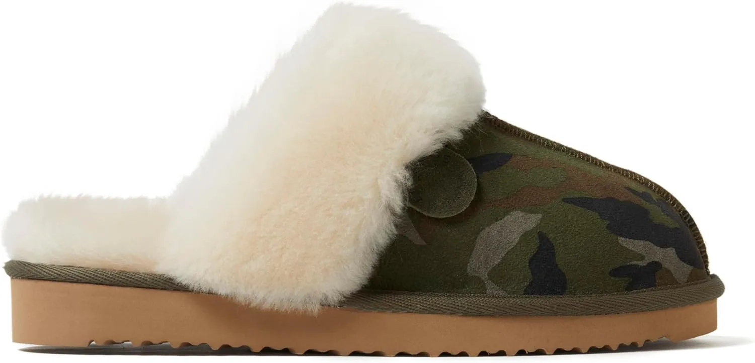 Dearfoams Women's Fireside Sydney Shearling Fur Indoor/Outdoor Scuff Slipper with Wide Widths