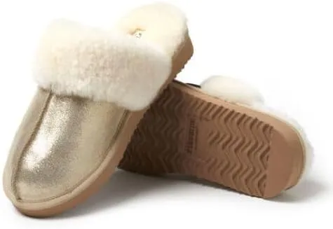 Dearfoams Women's Fireside Sydney Shearling Fur Indoor/Outdoor Scuff Slipper with Wide Widths