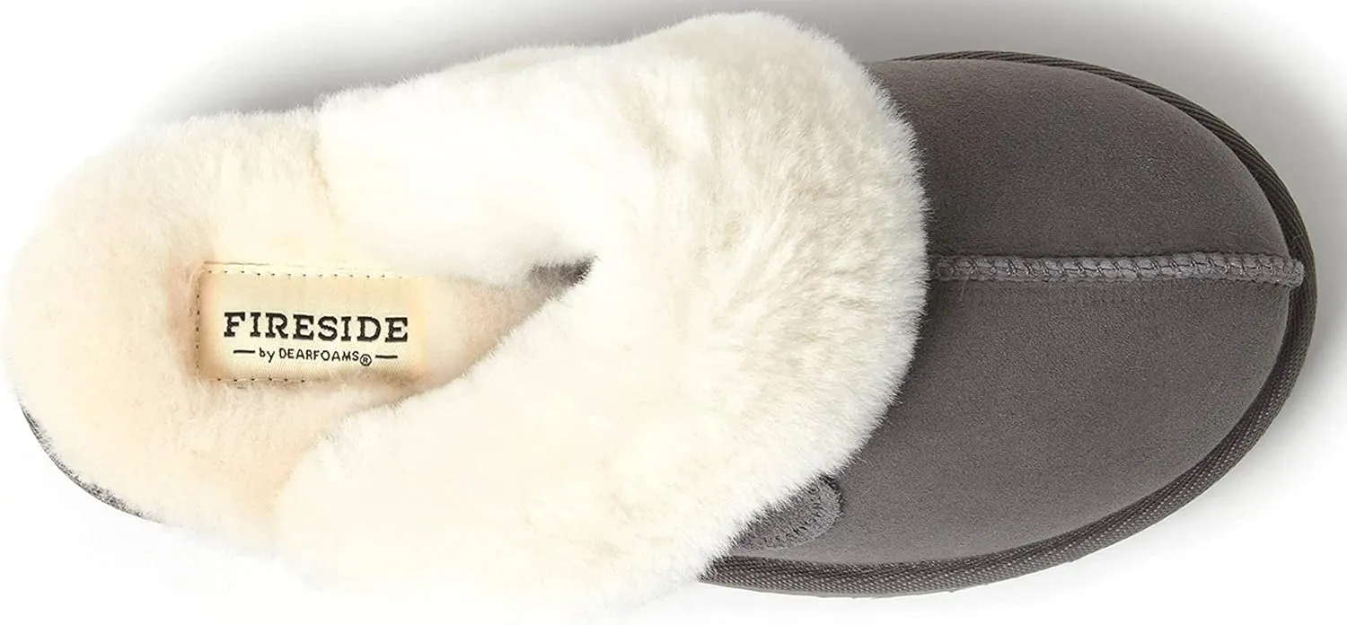 Dearfoams Women's Fireside Sydney Shearling Fur Indoor/Outdoor Scuff Slipper with Wide Widths