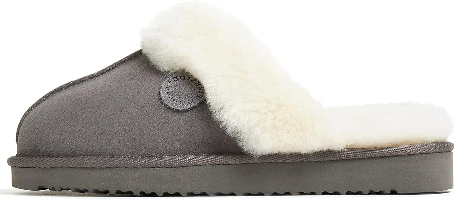 Dearfoams Women's Fireside Sydney Shearling Fur Indoor/Outdoor Scuff Slipper with Wide Widths