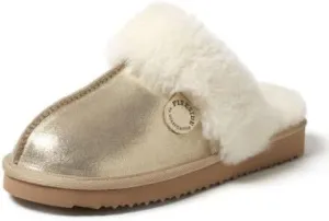 Dearfoams Women's Fireside Sydney Shearling Fur Indoor/Outdoor Scuff Slipper with Wide Widths
