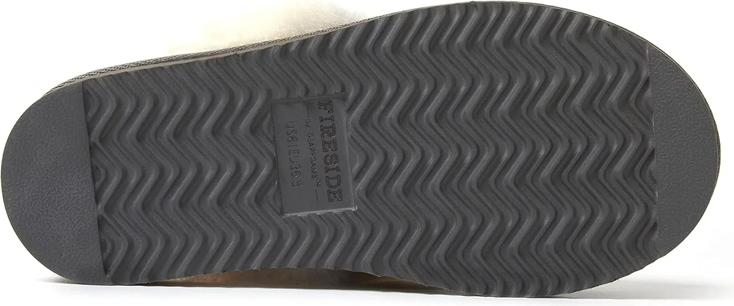 Dearfoams Women's Fireside Sydney Shearling Fur Indoor/Outdoor Scuff Slipper with Wide Widths