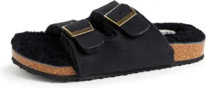 Dearfoams Women's Fireside Tamworth Shearling Slide Sandal with Cork Footbed and Adjustable Buckles