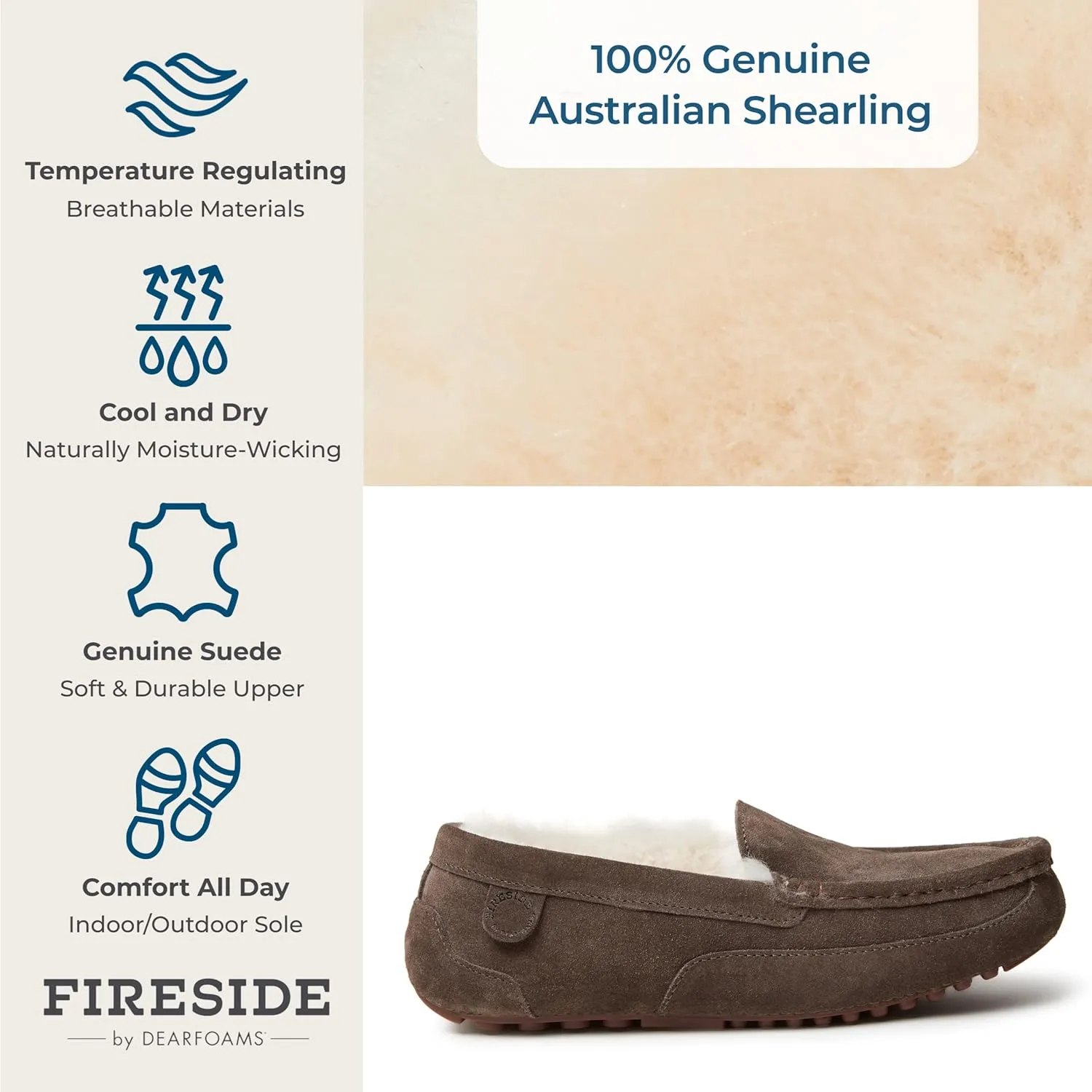 Dearfoams Women's Moccasin Slipper - Fireside Mel Indoor House Shoe with Genuine Shearling and Cozy Memeory Foam