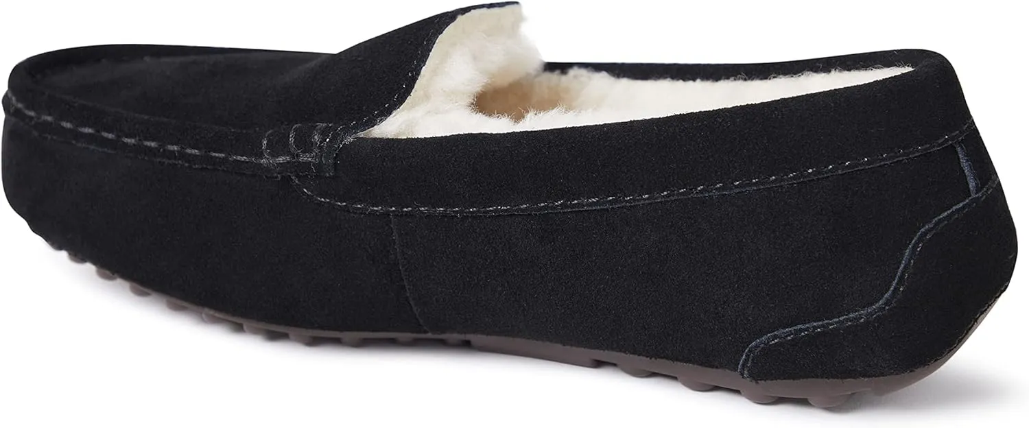 Dearfoams Women's Moccasin Slipper - Fireside Mel Indoor House Shoe with Genuine Shearling and Cozy Memeory Foam