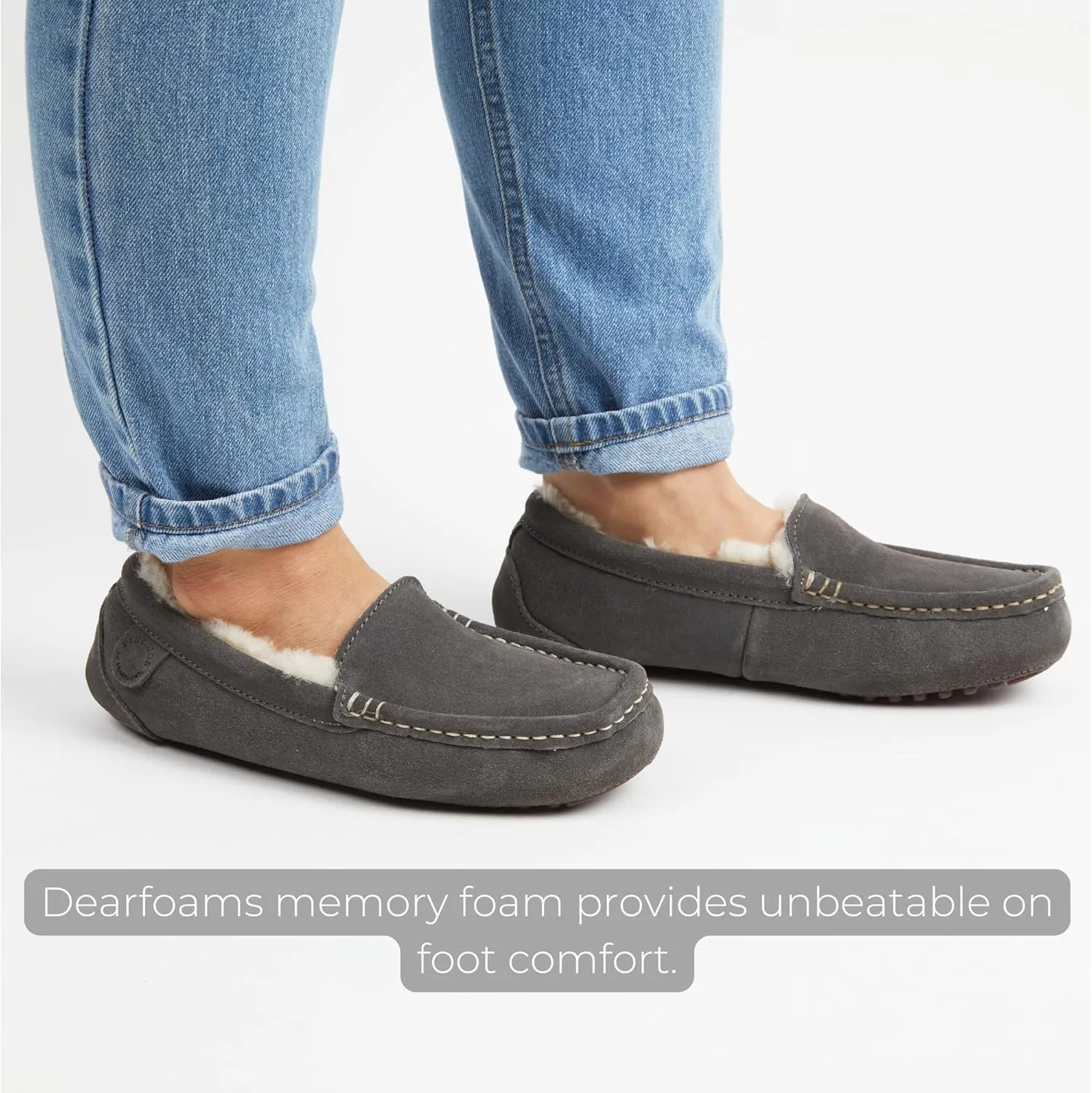 Dearfoams Women's Moccasin Slipper - Fireside Mel Indoor House Shoe with Genuine Shearling and Cozy Memeory Foam