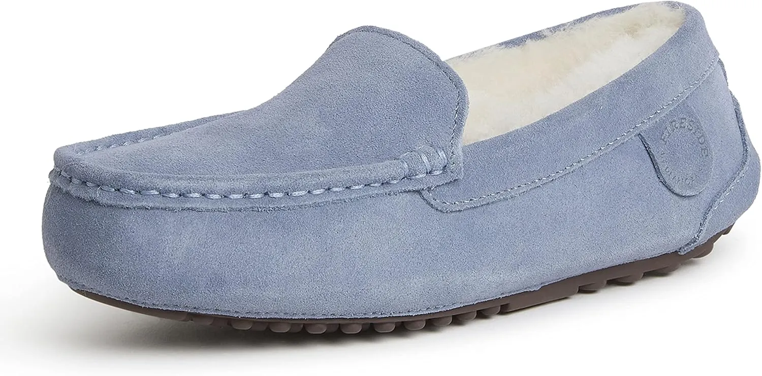 Dearfoams Women's Moccasin Slipper - Fireside Mel Indoor House Shoe with Genuine Shearling and Cozy Memeory Foam