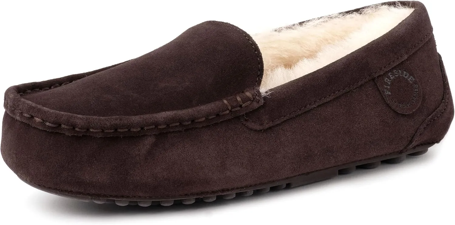 Dearfoams Women's Moccasin Slipper - Fireside Mel Indoor House Shoe with Genuine Shearling and Cozy Memeory Foam