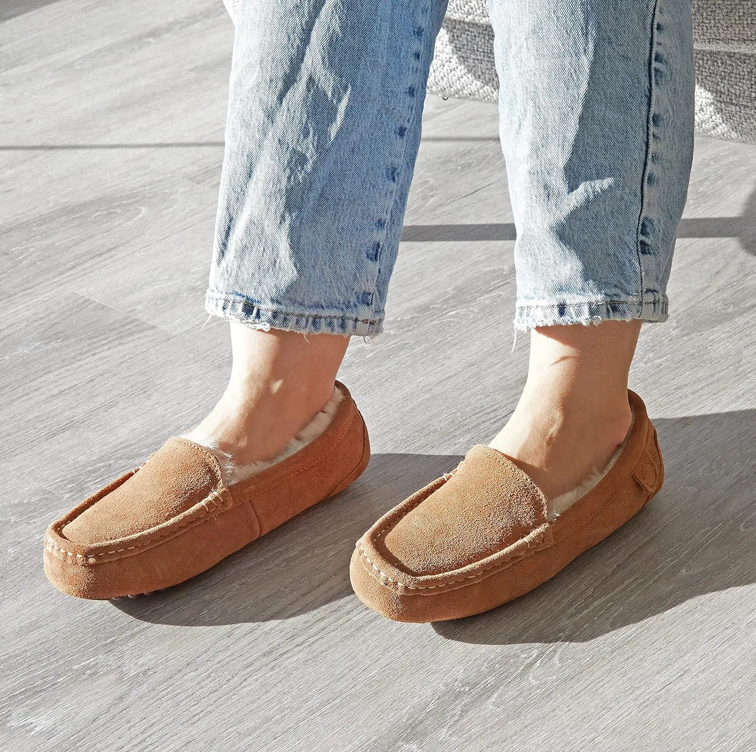 Dearfoams Women's Moccasin Slipper - Fireside Mel Indoor House Shoe with Genuine Shearling and Cozy Memeory Foam