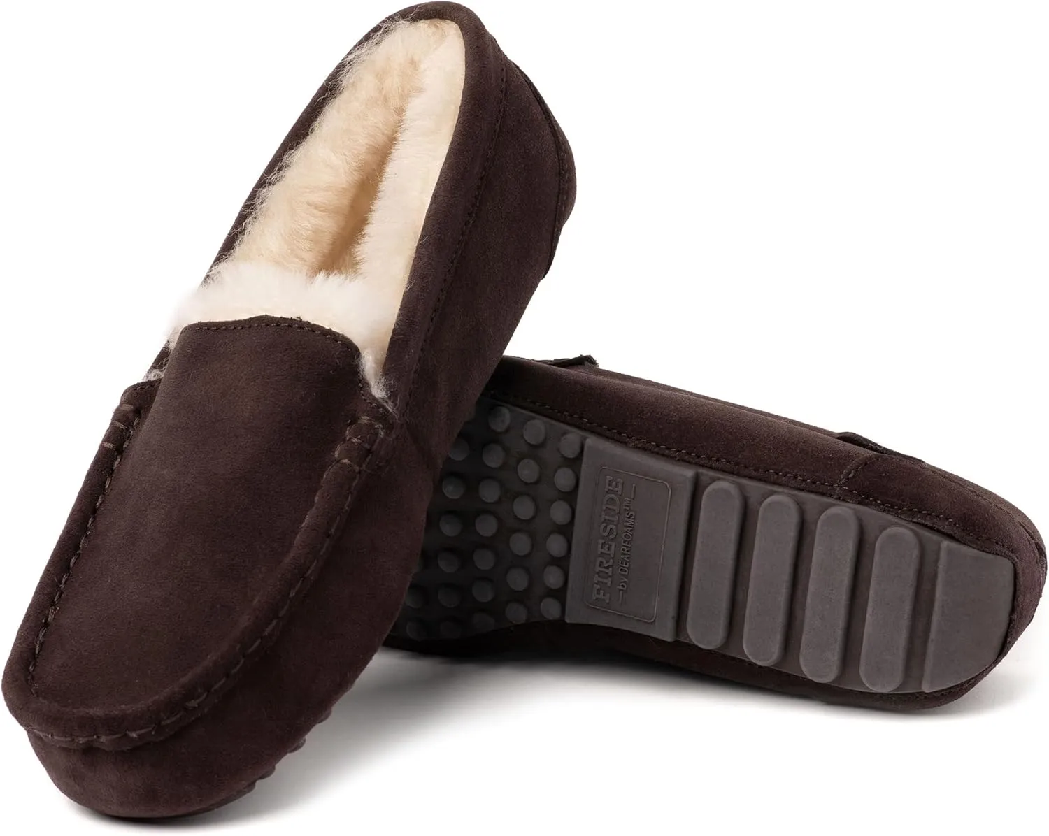 Dearfoams Women's Moccasin Slipper - Fireside Mel Indoor House Shoe with Genuine Shearling and Cozy Memeory Foam