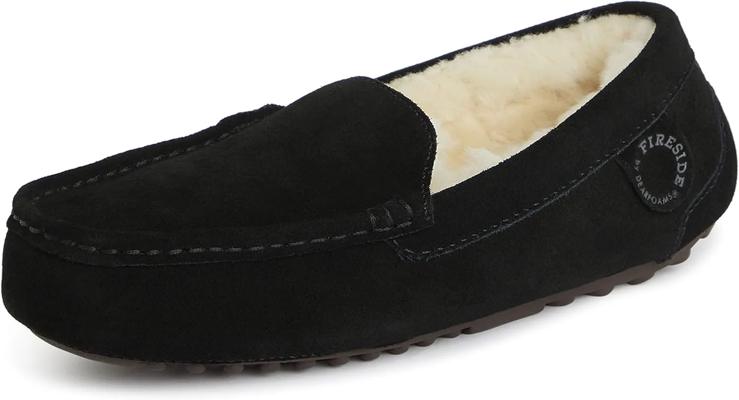 Dearfoams Women's Moccasin Slipper - Fireside Mel Indoor House Shoe with Genuine Shearling and Cozy Memeory Foam