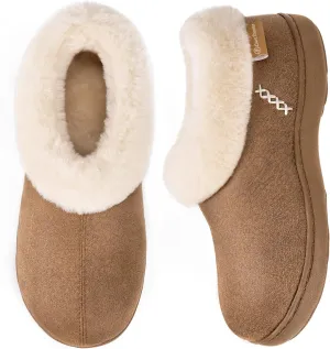 EverFoams Women's Micro Suede Cozy Memory Foam Winter Slippers with Fuzzy Faux Fur Collar and Indoor Outdoor Rubber Sole