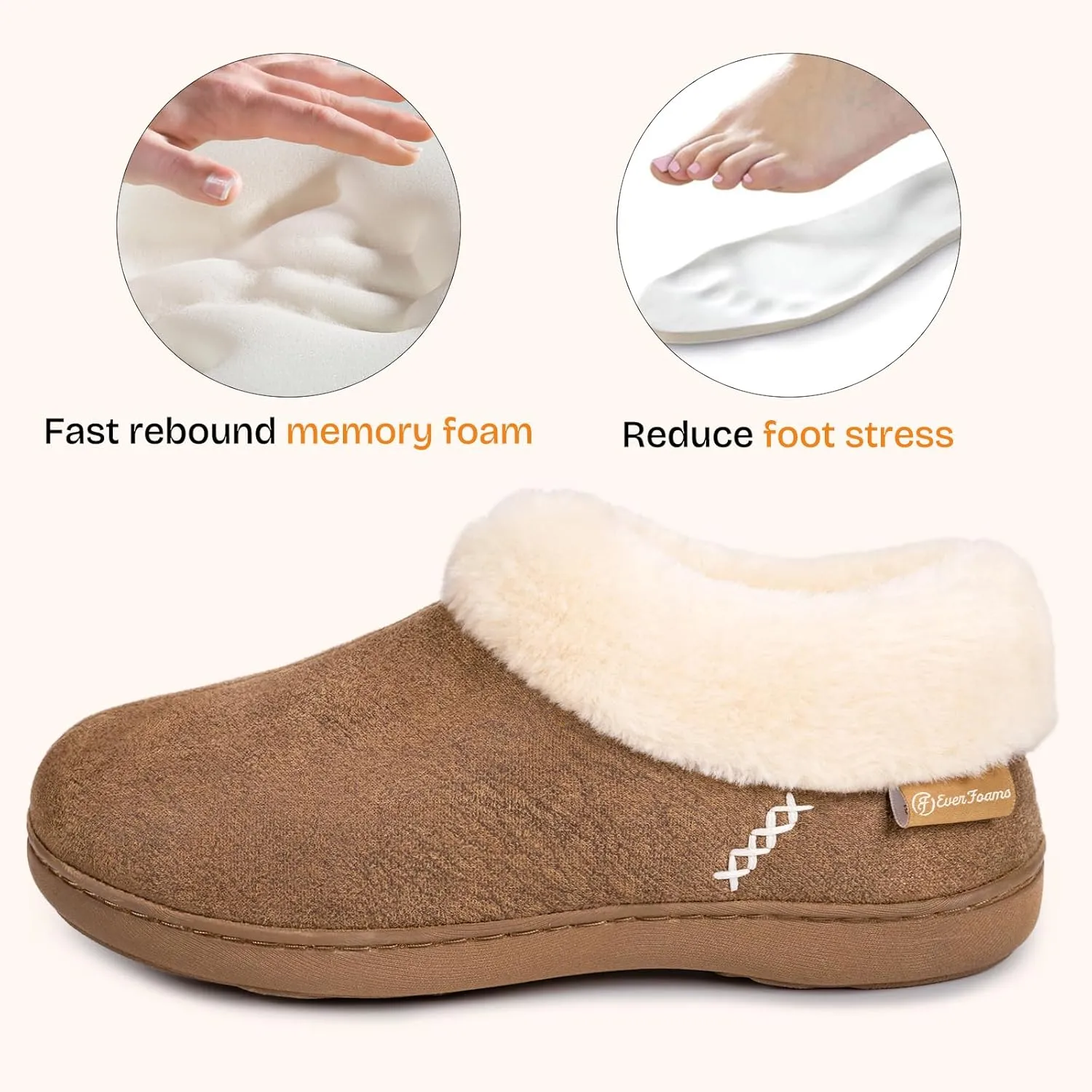 EverFoams Women's Micro Suede Cozy Memory Foam Winter Slippers with Fuzzy Faux Fur Collar and Indoor Outdoor Rubber Sole