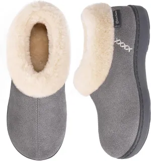 EverFoams Women's Micro Suede Cozy Memory Foam Winter Slippers with Fuzzy Faux Fur Collar and Indoor Outdoor Rubber Sole