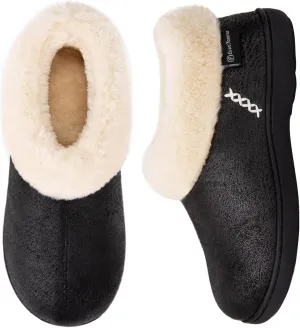 EverFoams Women's Micro Suede Cozy Memory Foam Winter Slippers with Fuzzy Faux Fur Collar and Indoor Outdoor Rubber Sole