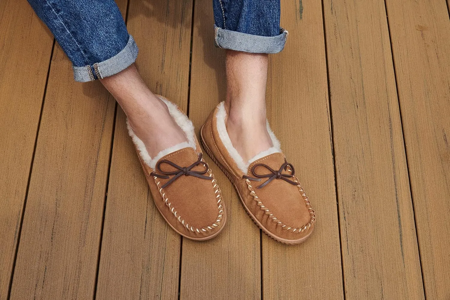 Fireside by Dearfoams Men's Nelson Bay Shearling Indoor/Outdoor Moccasin Slipper
