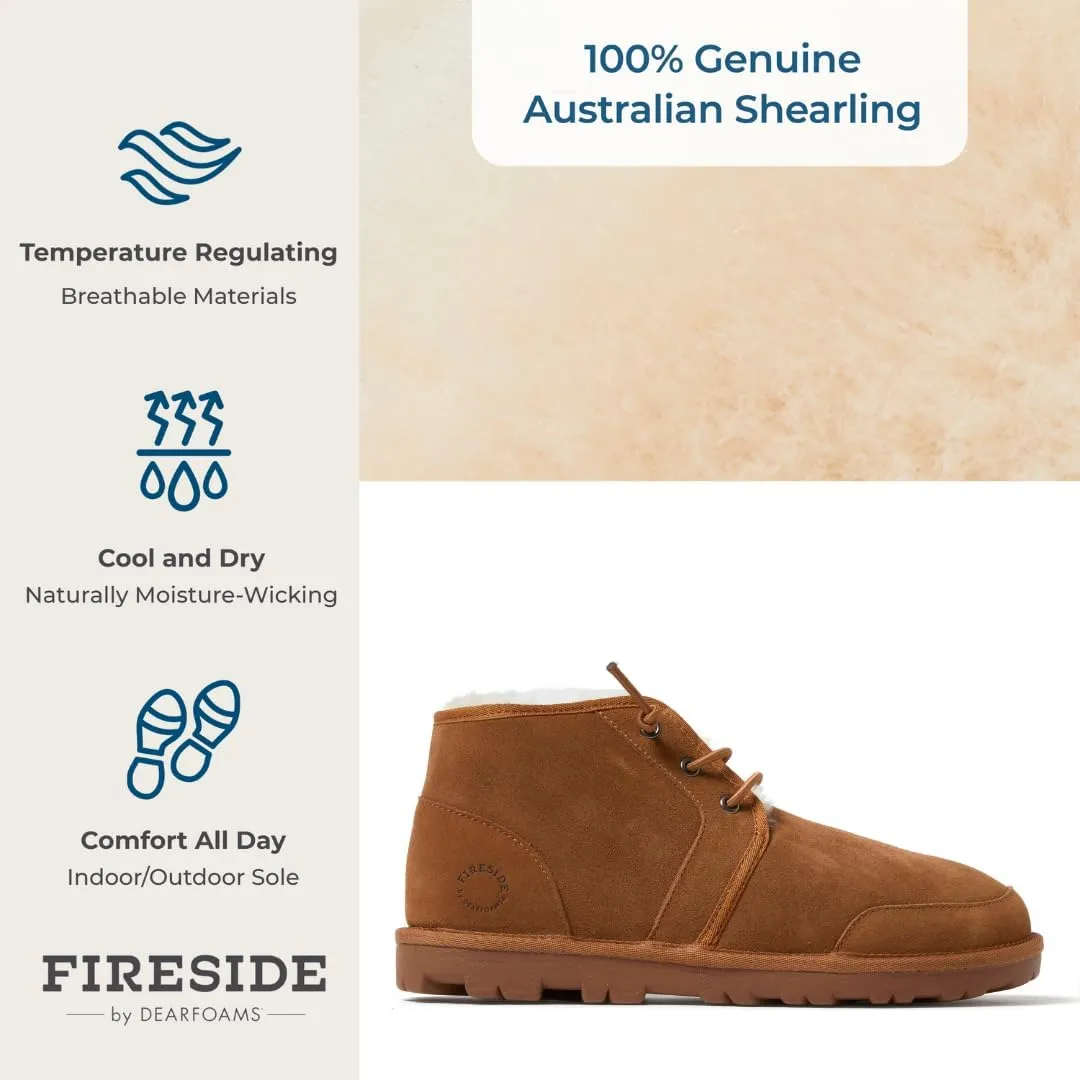 Fireside by Dearfoams Men's Shepparton Shearling Fur Indoor/Outdoor Lace-up Chukka Boot