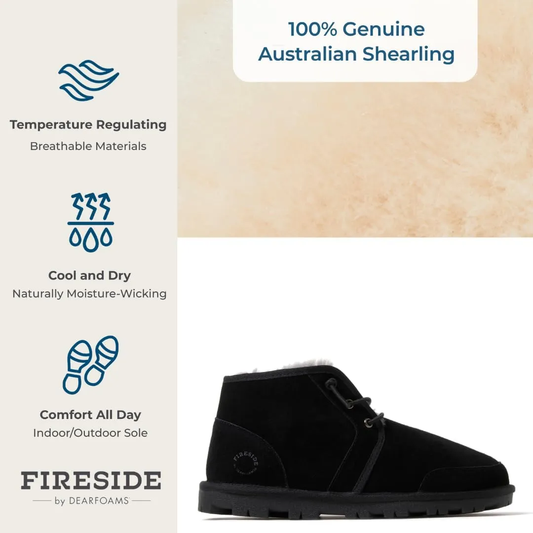 Fireside by Dearfoams Men's Shepparton Shearling Fur Indoor/Outdoor Lace-up Chukka Boot