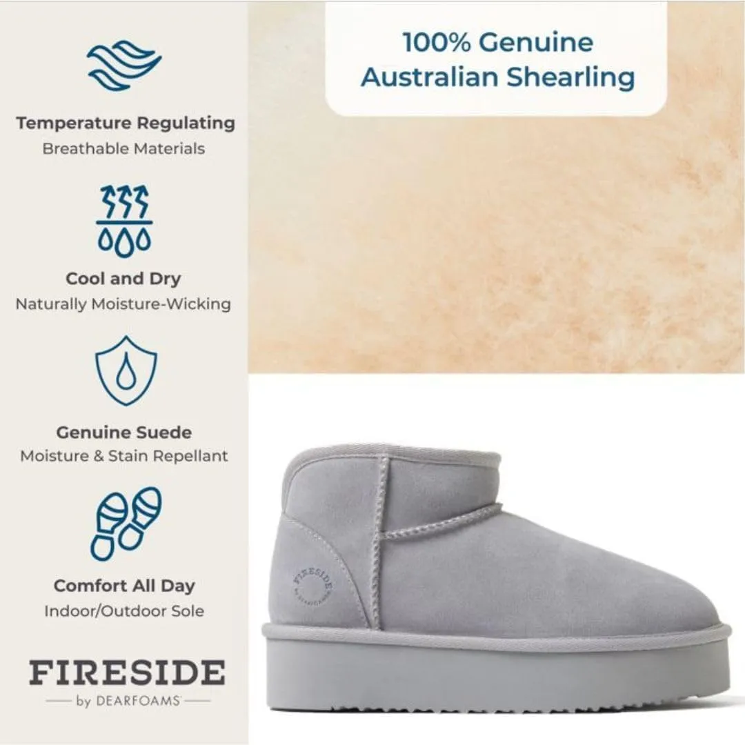 Fireside by Dearfoams Women's Riverland Shearling Fur Lined Mini Ankle Boot with Platform Slipper